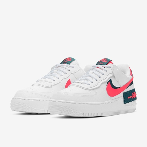Nike Womens W AF1 Shadow Air Force 1 'WHITE SOLAR RED' Dark Teal Green NEW - Picture 1 of 7
